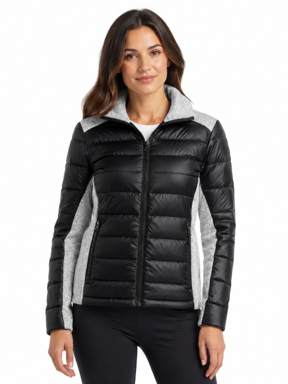 SECOND SKIN Black & Heather Grey Down Hybrid Puffer Jacket - Size M